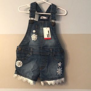3T lace trim jean shorts overalls
